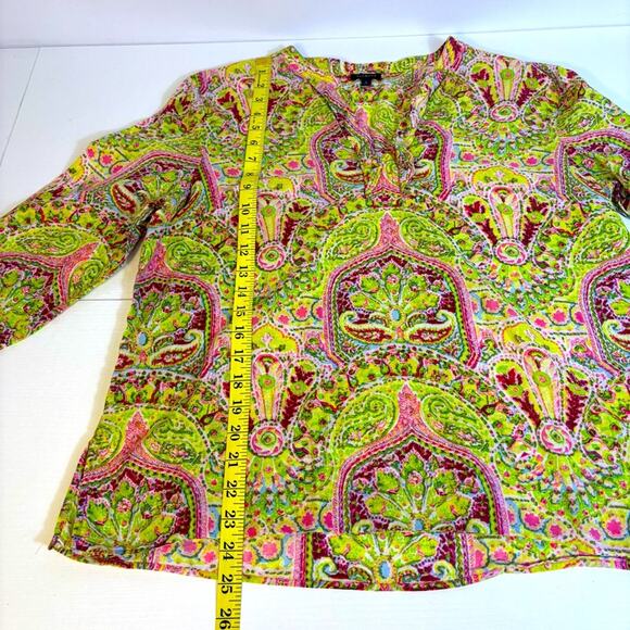 Talbots Green and Pink Paisley V-neck Tunic Size Large - Picture 4 of 7